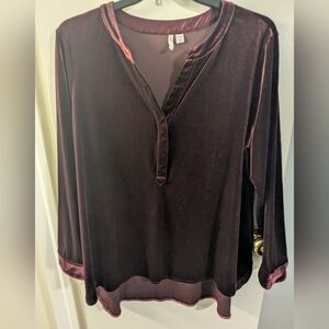 Cato Velvet Long Sleeve Blouse - Deep Burgundy